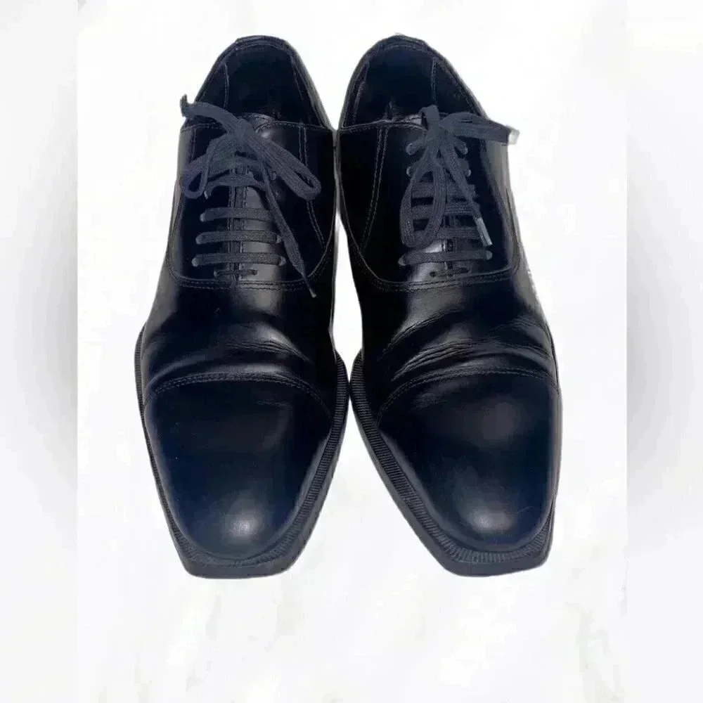 Canali Black Calf Leather Derby Shoes | Lace-Up, Size 40.5